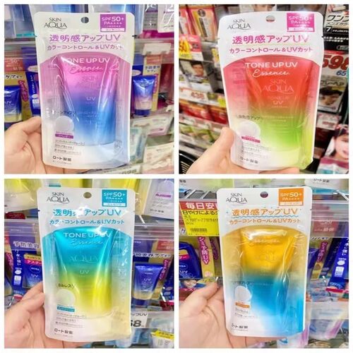 跨境日本乐敦防晒霜彩虹防晒乳清爽skinaqua隔离妆前80gSPF50+ YZ