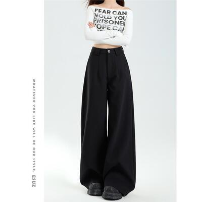 黑色极简西装阔腿裤女夏