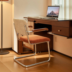 幻日D5弓形椅子网红餐椅家用书房卧室电脑椅覆古休闲 椅绒布化妆