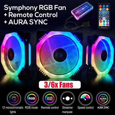 3/6pcs 120mm PC Cooler Fan Cooling Symphony Aura SYNC RGB PC