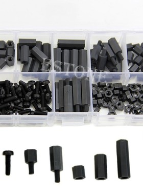 2020 New 160Pcs M3 Nylon Black M-F Hex Spacers Screw Nut Ass