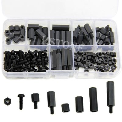 2020 New 160Pcs M3 Nylon Black M-F Hex Spacers Screw Nut Ass