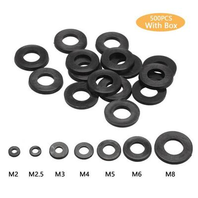 500Pcs M2 M2.5 M3 M4 M5 M6 M8 Black Plastic Nylon Flat Washe
