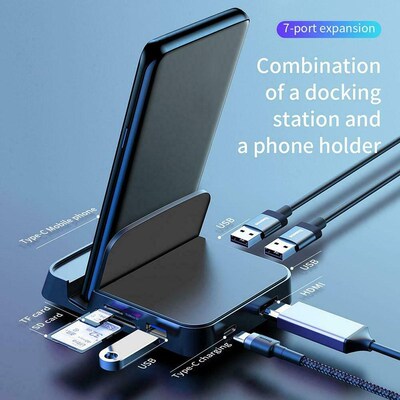 7 in 1 Type C HUB Docking Station Phone Stand USB C to HDMI