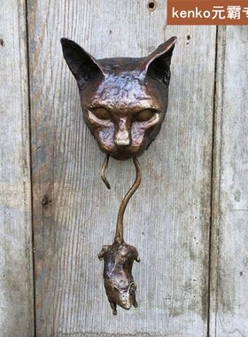 New Cat And Mouse Door Knocker Or Wall Resin Ornament Rusty