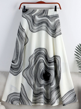 2022 Summer Swirl Print Skirt Saia Feminina High Waist Chiff