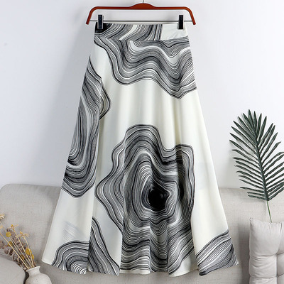 2022 Summer Swirl Print Skirt Saia Feminina High Waist Chiff