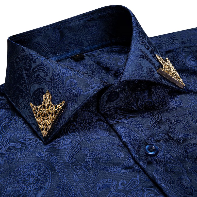 Fashion Royal Blue Paisley Men Shirts Business Casual Long S