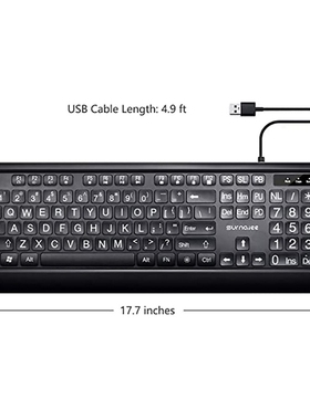 K1KF Large Font Print USB LED Backlit Keyboard 104 Keys Full