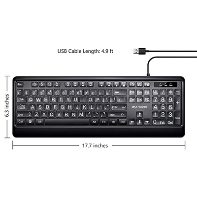 K1KF Large Font Print USB LED Backlit Keyboard 104 Keys Full
