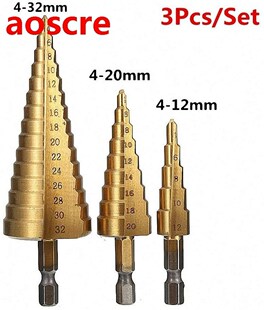 3pcs HSS Titanium Step Drill Bit 4-12 4-20 4-32 Drilling Pow