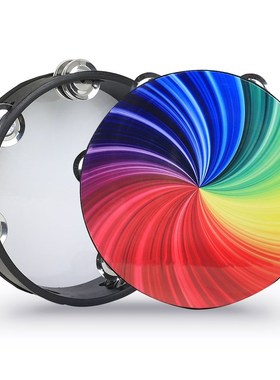 8 Inch Rainbow Tambourine Wooden Handbell Early Education