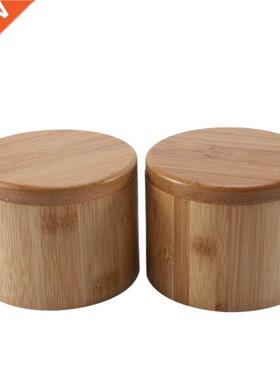 2Pcs Storage Boxes Salt Box Wooden Bamboo Storage Box With