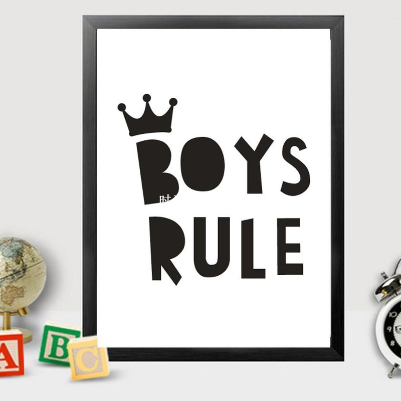 Boys Rule Crown Canvas Painting Wall Art Scandinavian Pictur