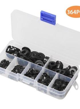 364Pcs Metric Black Nylon Washers M2-M8 Flat Ring Plain Repa