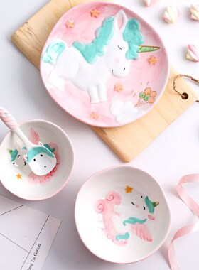 4pcs/set Cartoon Animal Dinnerware Ceramic Dinner Plates Ric