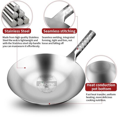 Stainless Steel  Wok 1.8mm Thick High Quality Chinese Handma