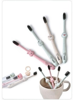 Children Baby Toothbrush Cartoon Handle Oral Bamboo Charcoa