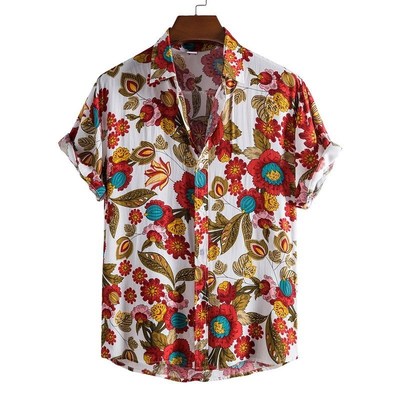 Floral Hawaiian Aloha Shirt Men 2021 Summer Short Sleeve Qui