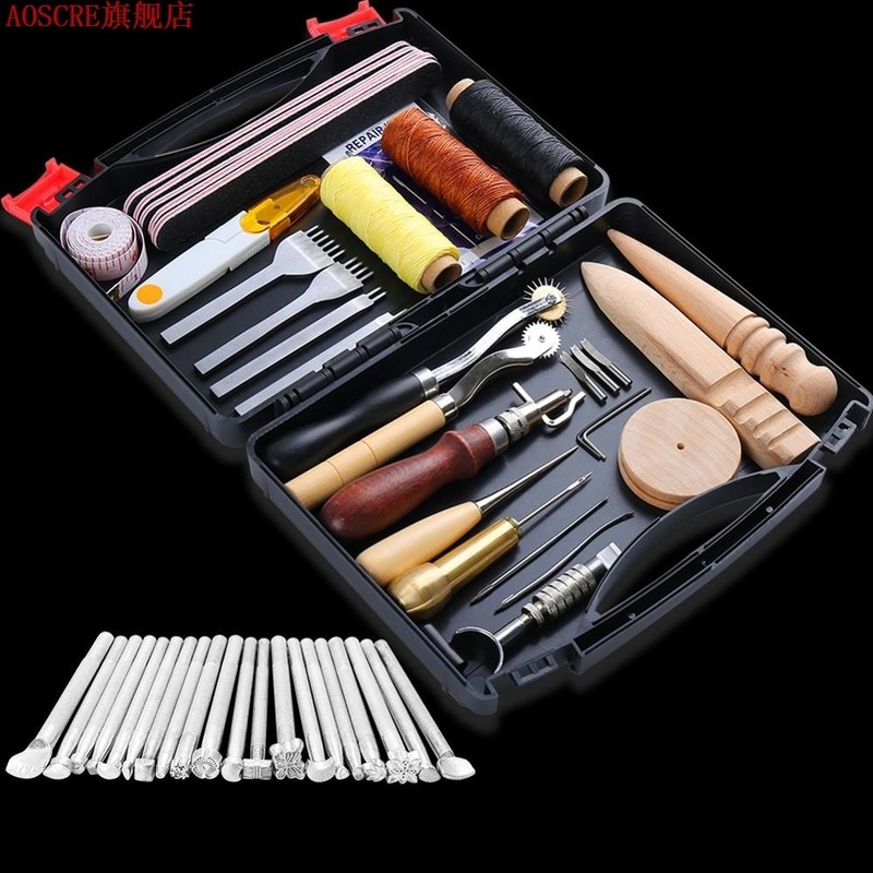 50 pcs Leather Craft Tools Kit Wax Ropes Needles Hand Sewing