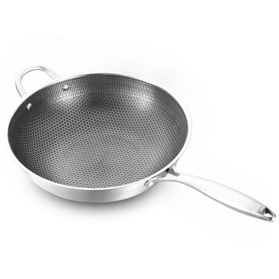 Stainless Steel Wok Thick Honeycomb Handmade Frying Pan Non