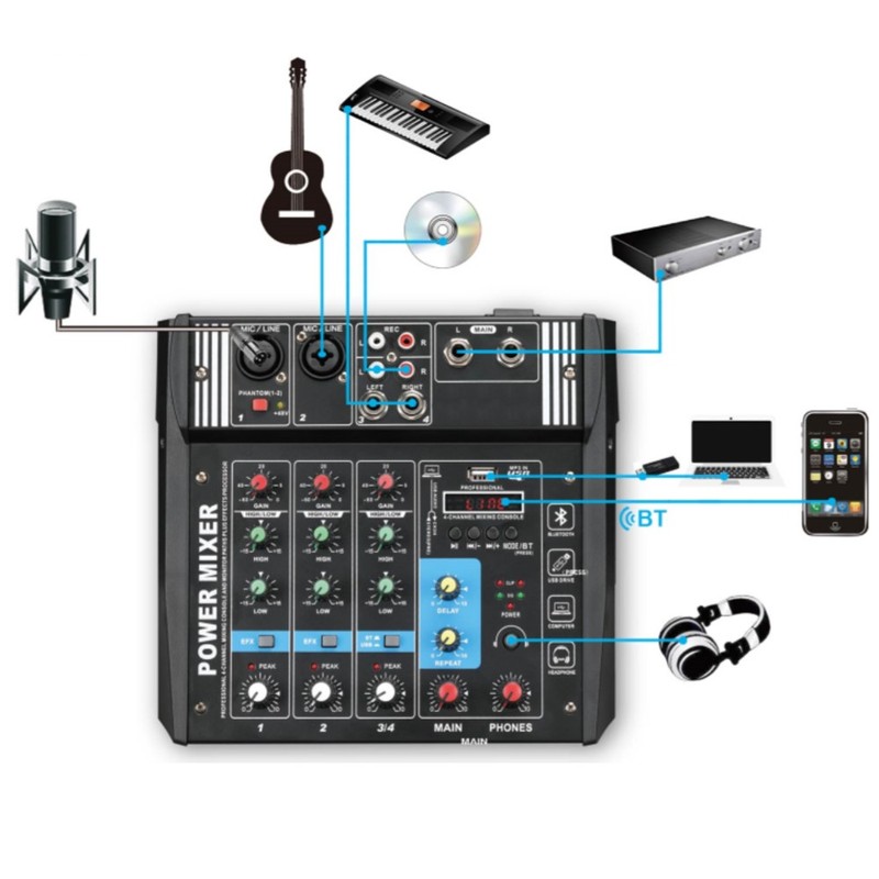 Professional Powered Audio Mixer Bluetooth DJ Mixer Console