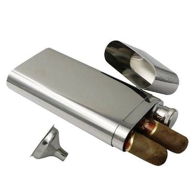 2 In 1 Cigar Case And Hip Flask With Mini Funnel Portable