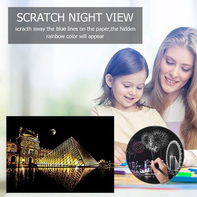 DIY Louvre France  Postcard Scratch Art Doodle Scraping Pain