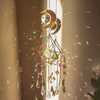 Crystals Big Wind Chime Moon&Sun Catcher Garden Hang