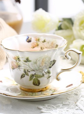 Fine Bone China Coffee Cup Sets White Rose Ceramic Tea Cups
