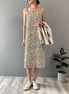 2021 Fashion Women Summer Leopard Print Long Dress Vestidos
