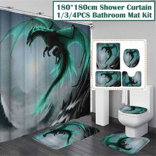 Fabric Pattern Polyester Curtain Shower Flying Green Dragon