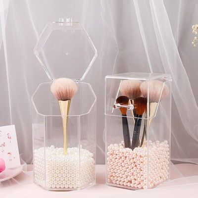 Pearl Clear Acrylic Cosmetic Organizer Makeup Brush Containe