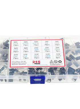 215pcs 15 Values 0.1uF-330uF Mix Electrolytic Capacitor Kit