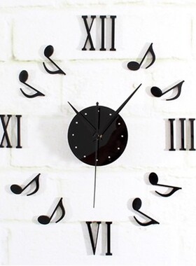 Modern Black DIY Music Notes Mirror Style Wall Clock Sticker