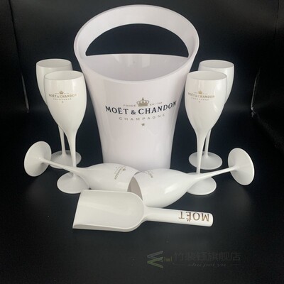 6 Glass 1 Ice Bucket 1 Scoop Champagne Flutes Party Plastic