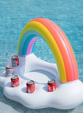 Rooxin Inflatable Drink Holder Rainbow Pool Float Swimming