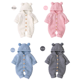 Autumn Winter Newborn Baby Boys Girls Bear Ear Knit Romper H