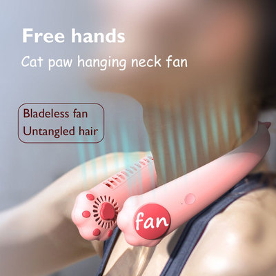 Cartoon Cat Paw Hanging Neck Fan Portable Leafless USB Recha