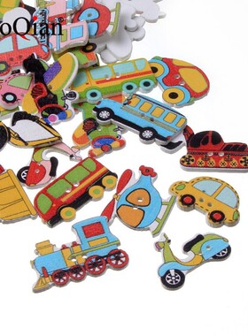 50Pcs Mixed Transportation Sewing Accessories Wooden Buttons