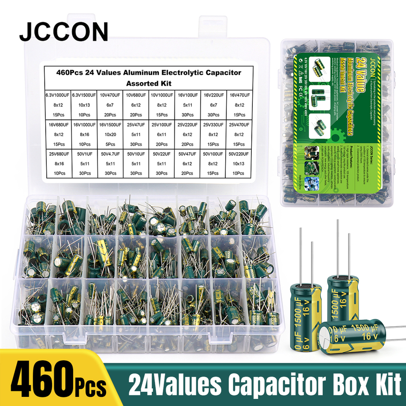 JCCON 460 Pcs 24Values Aluminum Electrolytic Capacitor Assor