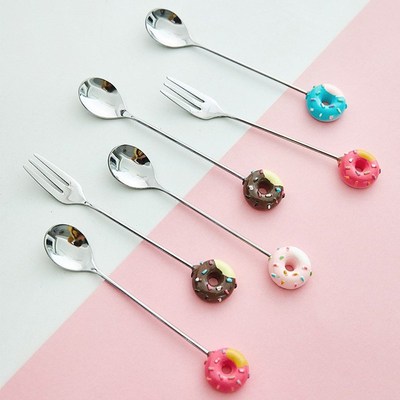 1PC Donut Cute Stainless Steel Doughnut Dessert Spoon Fork C