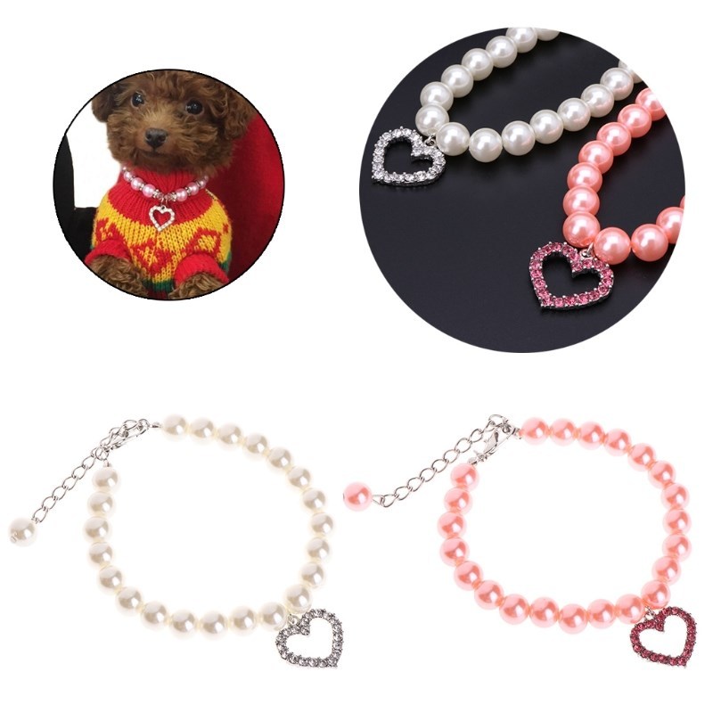 Newest Pet Collar Pearl Necklace Dog Puppy Cat Bowknot Custo