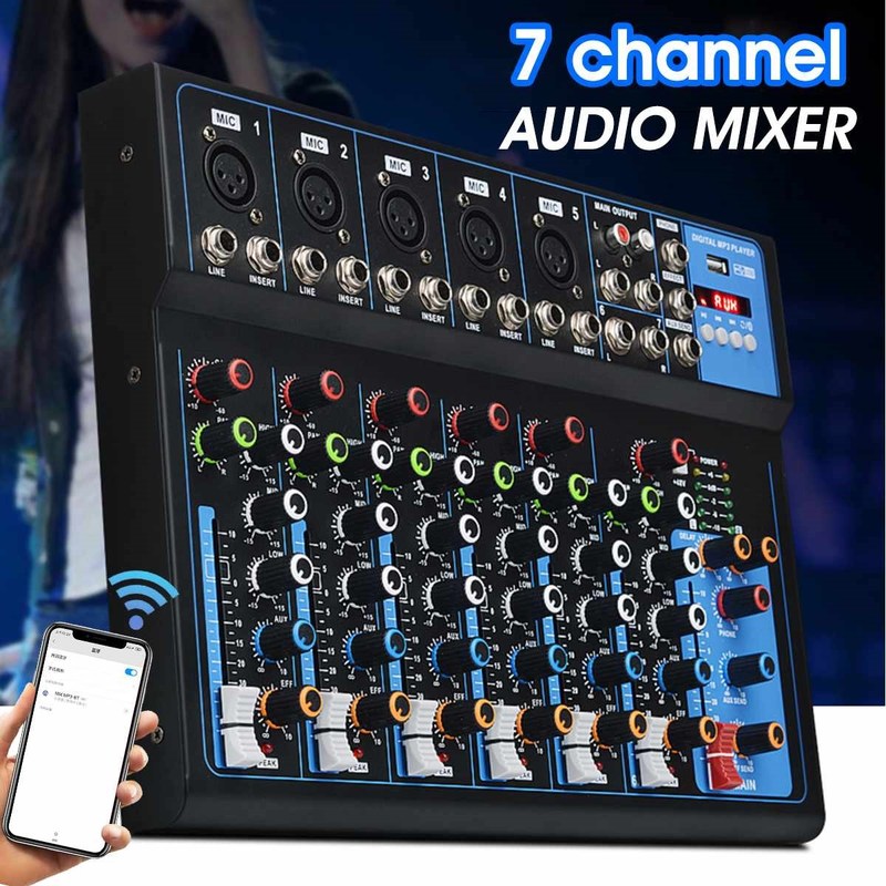 LEORY 7 Channel Bluetooth Karaoke Players DJ Mic Audio Mixer图片