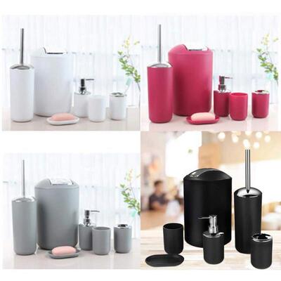 6Pcs Black Bathroom Accessories Toothbrush Holder Bin Soap D