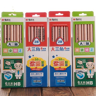 6pcs/set Jumbo Triangle Pencil Including Fitted Pencil Shar