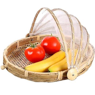 Dustproof Hand-Woven Basket Round Picnic Basket Vegetable Fr