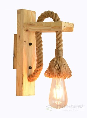 Industrial Wood Wall Lamp Hemp Rope Wall Lights Vintage Vani