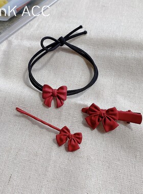Red bow hairpin three piece set Korean girl side clip top cl