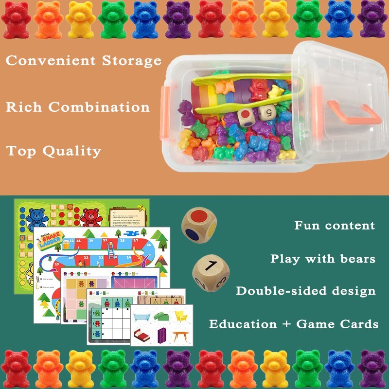 Montessori Toys Box Rainbow Stack Cups Counting Bears Color